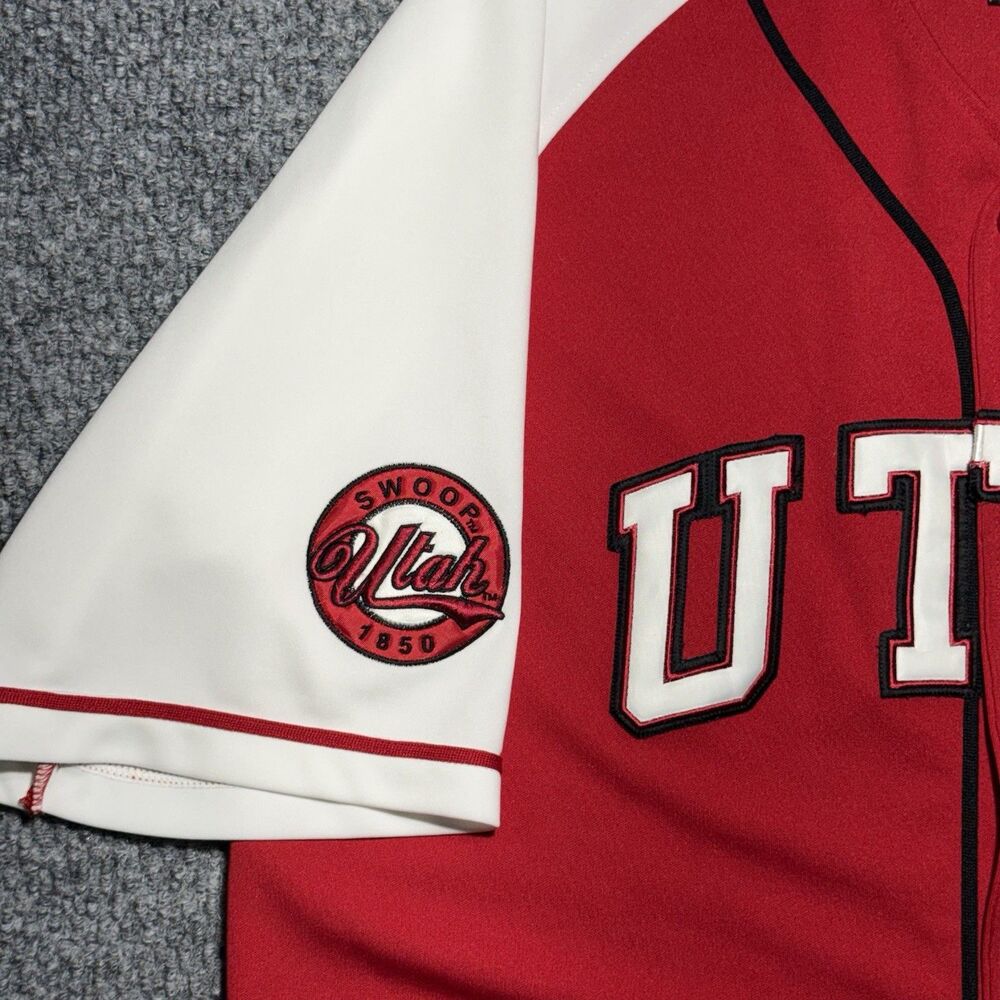 VTG University Of Utah Utes Baseball Jersey Red & White Embroidered Size Large - Picture 2 of 6